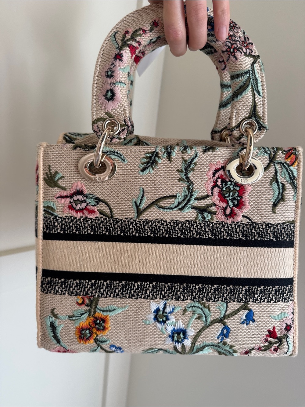 Dior Beige Floral Embroidered Mini Lady Tote with Multicolor Flowers - Picture 7 of 16